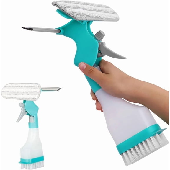 DONGKER 4 in 1 Window Cleaning Kit,Multifunction Window Cleaner Tool with Spray Bottle Squeegee & Microfiber Washer Head for Indoor Outdoor Glass Shower Car