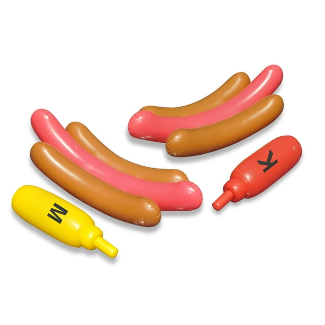 SWIMLINE Inflatable Joust Set â Pool Battle Game with Ride-On Floats & Boppers, Hotdog, Ketchup & Mustard, Brown, Red, Yellow