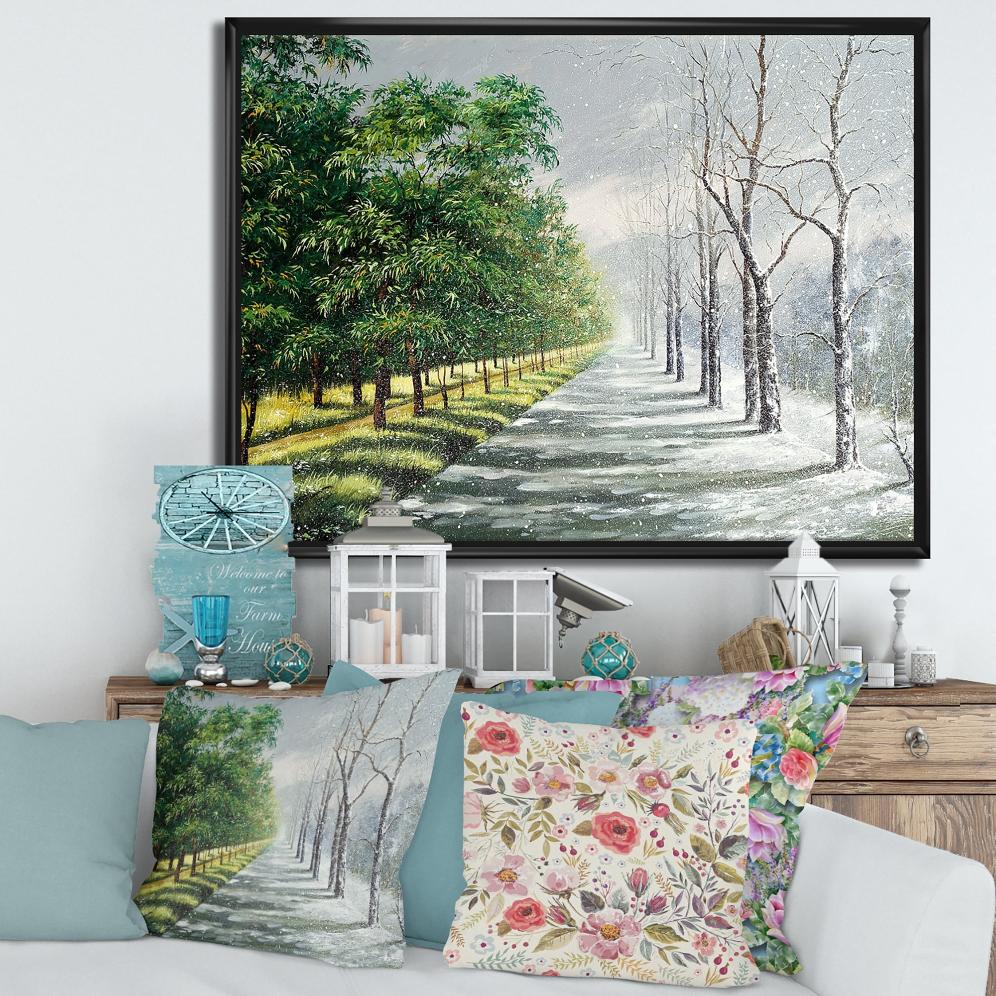 Designart 'Summer and Winter United' Country Framed Canvas Wall Art Print
