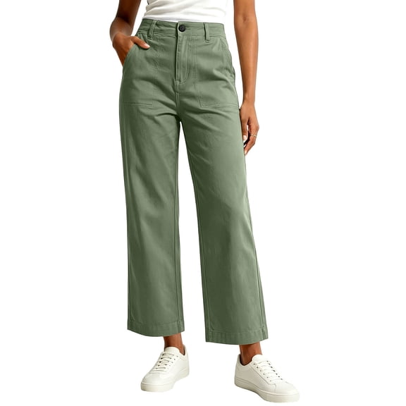 Guluxicc Women's Dress Pants Button Front Long Straight Leg Trousers Business Casual Wear for Summer Casual Outfits