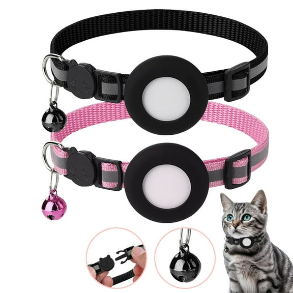 2WIN2BUY Compatible with Airtag Dog Collar,Reflective Kitten Tracker Collar with AirTag Holder,Adjustable GPS Pet Collar with Quick Snap Buckle for Cats & Small Dogs,Pink