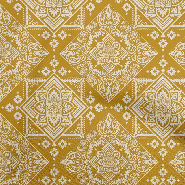 oneOone Polyester Spandex Yellow Fabric Asian Block Sewing Material Print Fabric By The Yard 56 Inch Wide