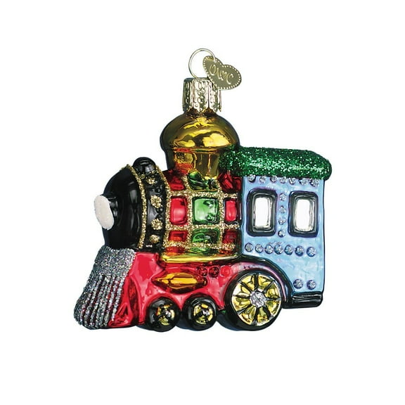 Old World Christmas 46003 Planes, Trains, Helicopters, Boats and Trucks Glass Blown Ornaments for Christmas Tree Small Locomotive, Multicolor