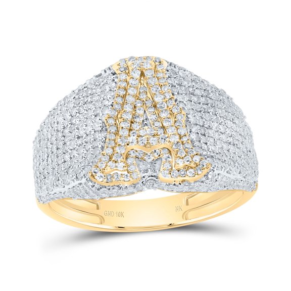 10kt Yellow Gold 1 5/8 Cttw Diamond Initial "A" Men's Ring, Men Size: 8-12