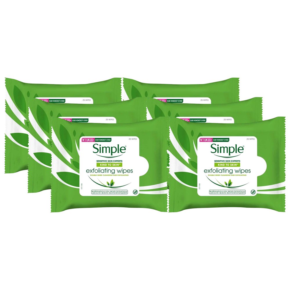 Simple Kind Exfoliating Facial Wipes 25 per pack 6 packs per case