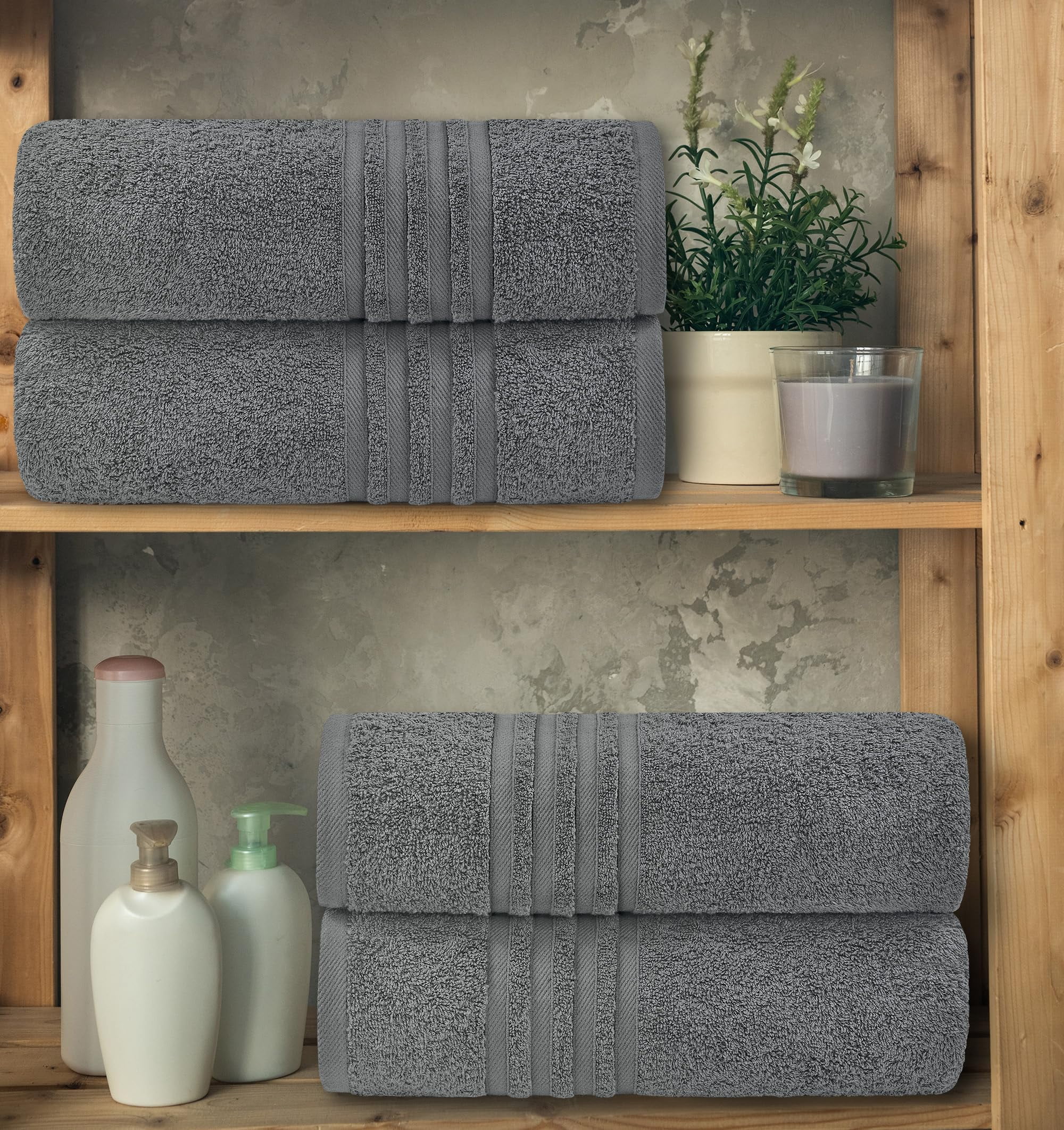 White Classic Gray Bath Towels Set of 4, Cotton Body Towel for Hotel, Gym, Spa, Soft Extra Absorbent Quick Dry Towels for Bathroom 27x54 Inch