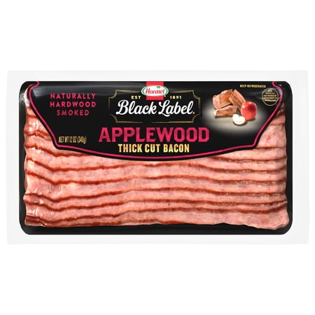 HORMEL BLACK LABEL Applewood Smoked Thick Cut Bacon, Gluten Free, Refrigerated, 12 oz Plastic Package