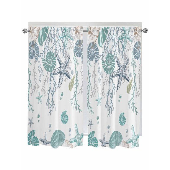 Turquoise Coastal Bedroom Curtains 63 Inches length, Summer Beach Coral Shell Starfish Ocean Window Treatment Curtain Drapes, Rod Pocket Curtain Panels for Living Room Kitchen, 42"x63", 2 Panels