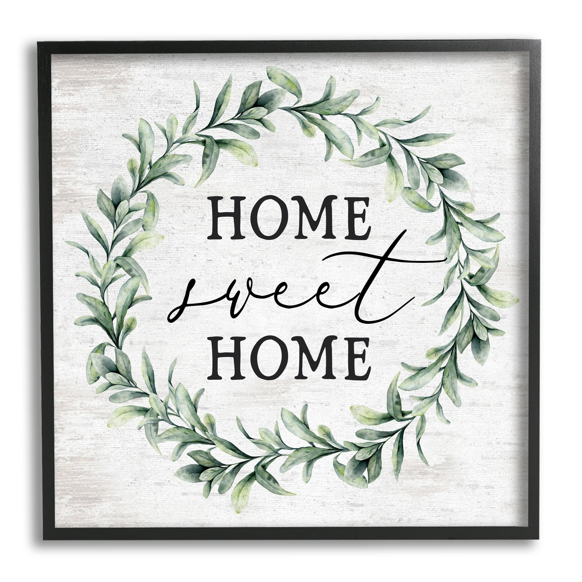 Stupell Industries Home Sweet Home Sentiment Green Botanical Farmhouse Wreath, 24 x 24,Design by Lettered and Lined