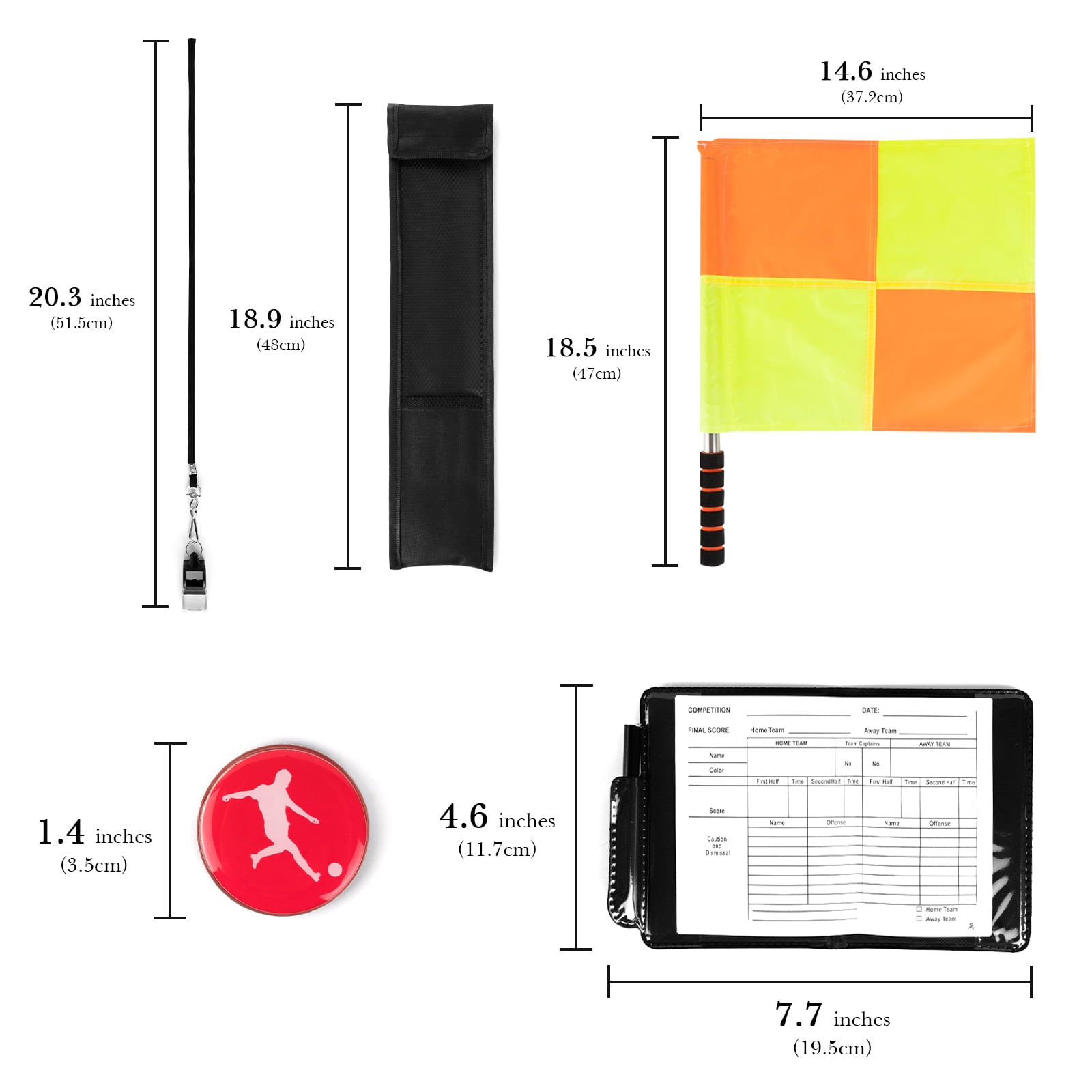 Linkidea Soccer Referee Starter Kit, Checkered Linesman Flags, Referee Cards with Record Book and Pencil, Referee Whistle and Toss Coin for Football