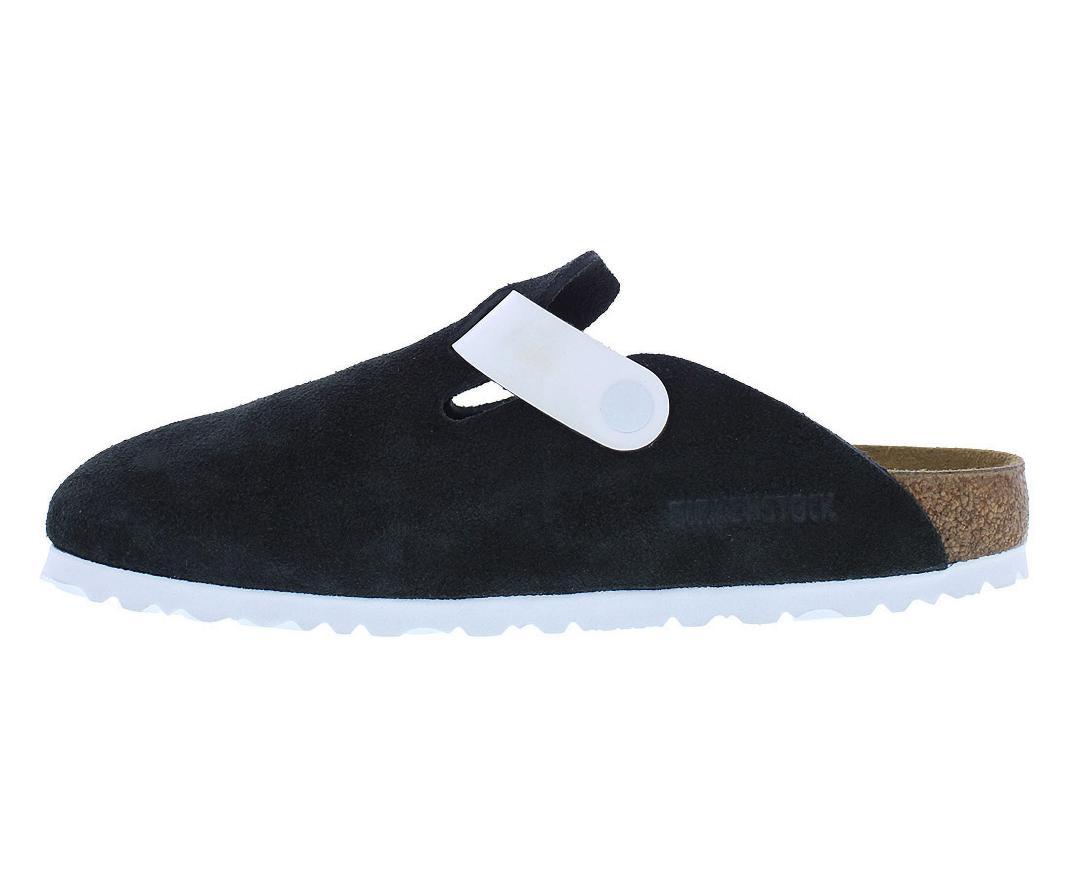 Birkenstock Boston BS Suede Narrow Unisex Shoes Size 5, Color: Black/White