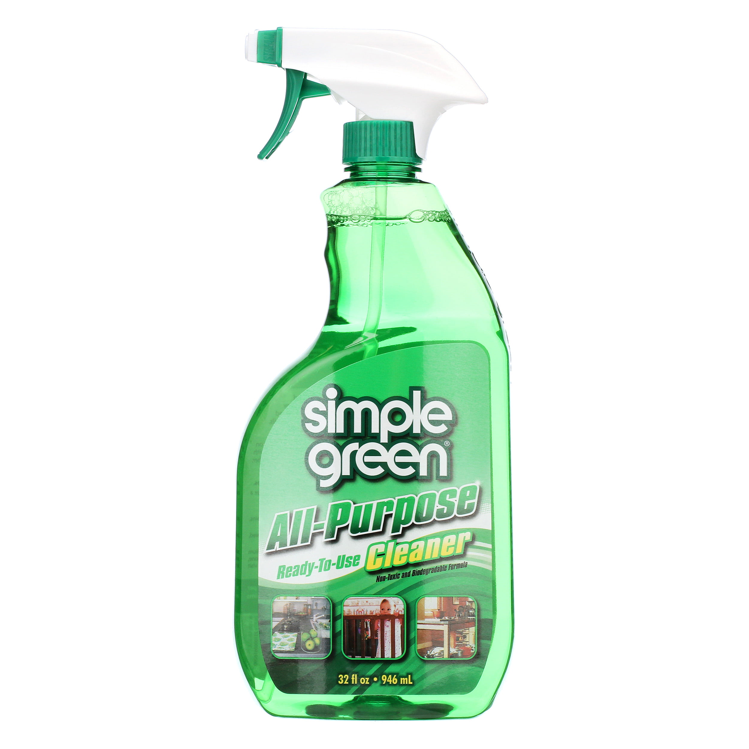 green household cleaning supplies