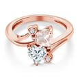 thumbnail image 3 of Gem Stone King 18K Rose Gold Plated Silver Rose Rose Quartz White Moissanite Ring for Women (1.55 Cttw, Heart Shape 6MM, Gemstone Birthstone, Size 6), 3 of 6