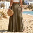 thumbnail image 4 of Womens Boho Linen Maxi Skirt Elastic High Waist Pleated A-Line Flowy Breathable Long Skirt for Summer Beach, Resort, Vacation and Party, 4 of 6