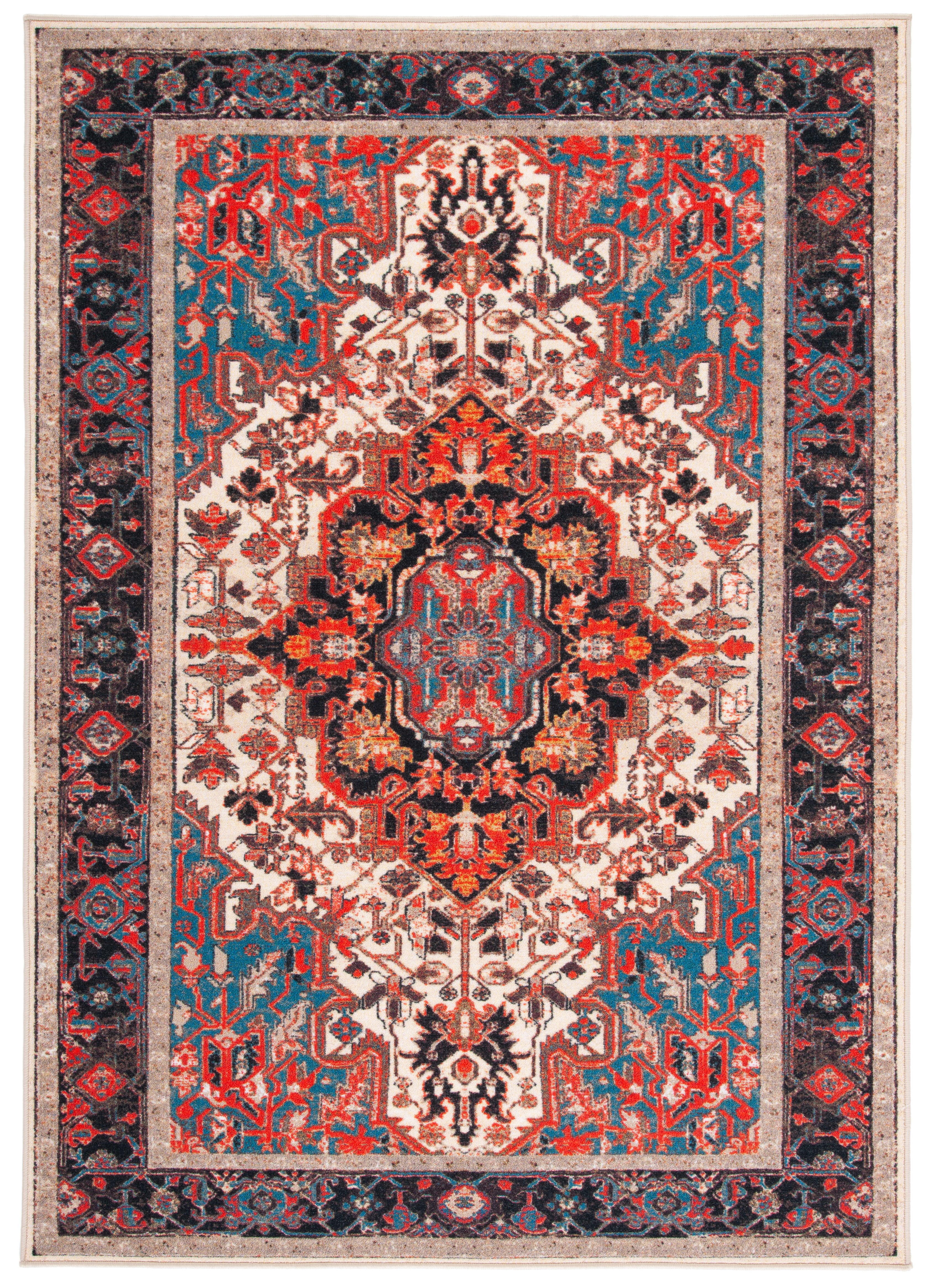 SAFAVIEH Journey Casey Oriental Machine Washable Area Rug, Ivory/Red, 4'4" x 6'