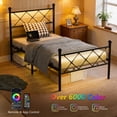 thumbnail image 3 of Zimtown Twin Bed Frame with Smart LED Light, Metal Platform Bed with Charging Station, Black, 3 of 9