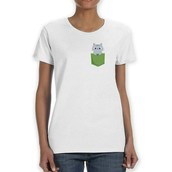 Cute Cat In Pocket T-Shirt Women -Smartprints Designs, Female 4X-Large