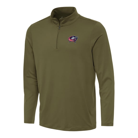 Men's Antigua Olive Columbus Blue Jackets Reprocess Quarter-Zip Top