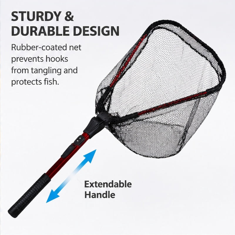 4-Piece Stainless Steel Fishing Tool Kit – Landing Net, Pliers, Fish Gripper & Hook Remover – Compact, Rust-Resistant Design with Red Handles for Kayak, Boat, Freshwater or Saltwater Fishing