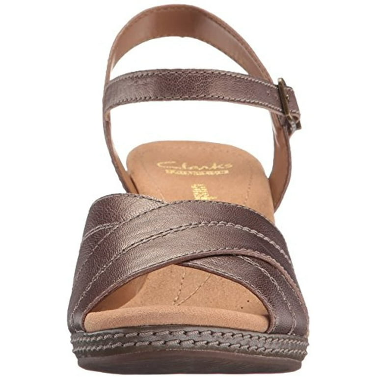 Clarks Women s Helio Latitude Wedge Sandal Pewter Metallic Leather 10 M US Walmart