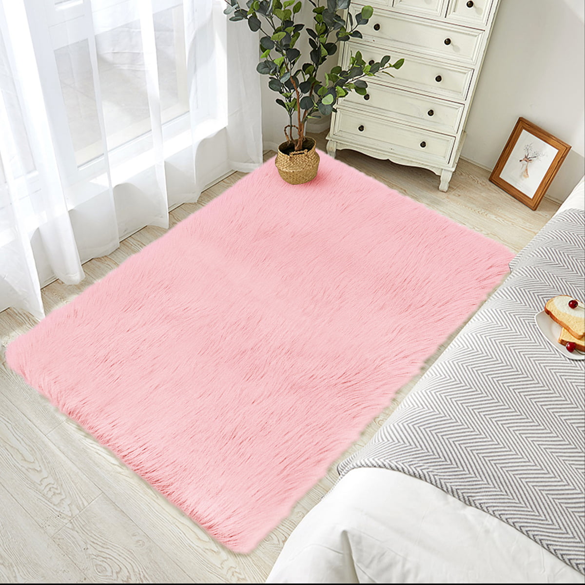 Large Fluffy Plain Sheepskin Soft Faux Fur Shaggy Area Rugs Room Mats Thick Wool 