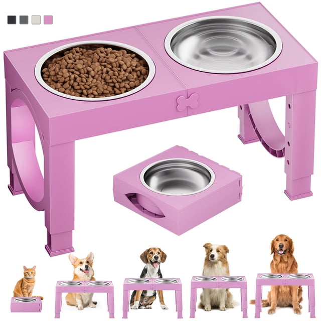 Cuencos elevados para perros XiAz de acero inoxidable de raza grande, 5 alturas
