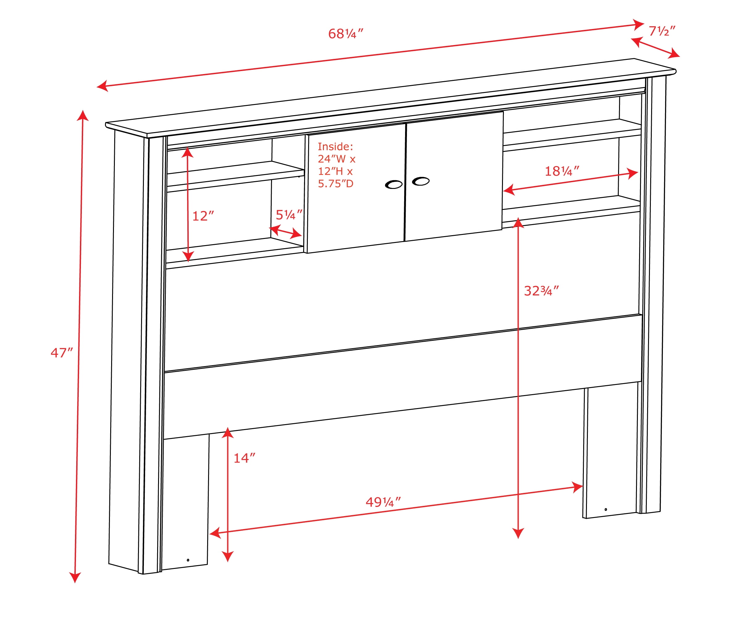 Prepac Black Kallisto Bookcase Headboard with Doors