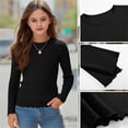 thumbnail image 2 of Bovxnpu Girls Long Sleeve T Shirts Pullover Undershirts Ribbed Cuffed Long Sleeve Crew Neck Older Kids Undershirt Tees, 2 of 8