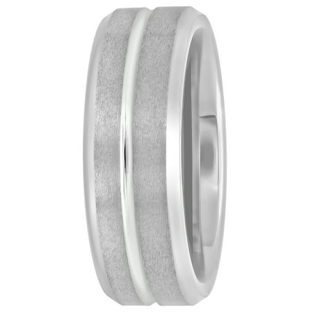 Men's Tungsten 8MM Satin and High Polish Grooved Wedding Band - Mens Ring