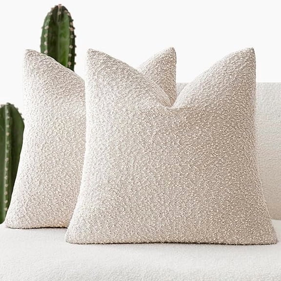 Pack of 2, 20 x 20 Inch, Decorative Textured Boucle Throw Pillow Covers Accent Solid Pillow Cases Cozy Soft Couch Cushion Case for Chair Sofa Bedroom Living Room Home Decor, Beige