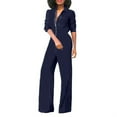 thumbnail image 2 of SELONE Rompers for Women Casual Long Sleeve Summer Suspender Long Pant Ladies Travel Comfortable Vacation Flowy Rompers Womens Jumpers and Rompers Casual V Neck Solid Color Dark Blue XL, 2 of 8