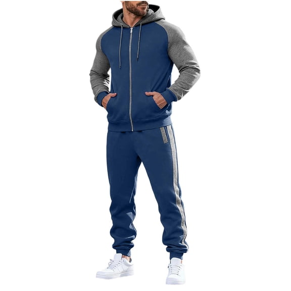 Gamivast Men's Athletic Tracksuit Full Zip Hooded Jacket and Sweatpants Contrast Raglan Sleeve Set for Gym Running Workout Training Sportswear Outfit