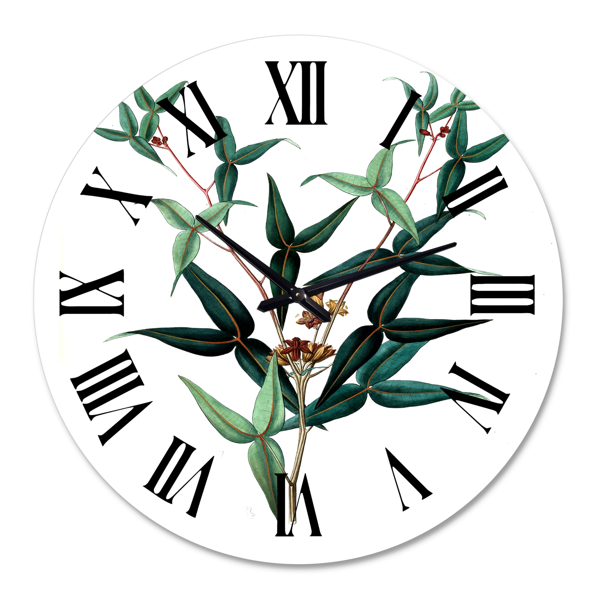 Designart 'Vintage Green Leaves Plants Viii' Traditional Wall Clock