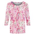 thumbnail image 5 of Viluyesy 3/4 Sleeves T-Shirt Women Round Neck Shirt Tops Fashionable Relaxed Elasticity Loose Blouse Pink Size S, 5 of 6