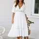 thumbnail image 5 of Qucoqpe - Vestidos de verano para mujer, vestido blanco fluido, sexy, de gasa hueca, manga corta, cuello en V, estilo bohemio, talla grande, para playa, vestido suelto para invitadas de boda, 5 of 7