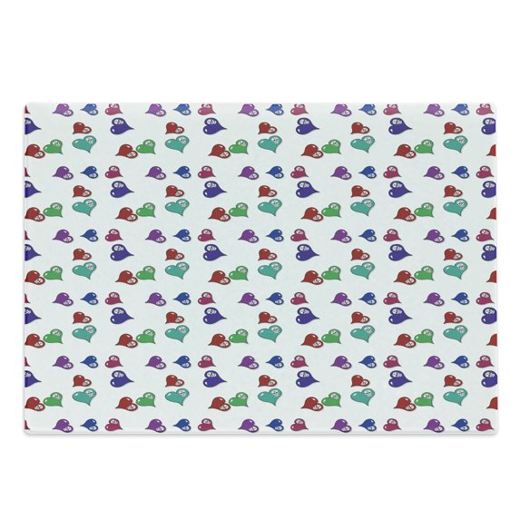 Skull Cutting Board, Pattern with Colorful Vivid Hearts and Little Skulls Romantic Fun Print, Decorative Tempered Glass Cutting and Serving Board, Large Size, Multicolor, by Ambesonne