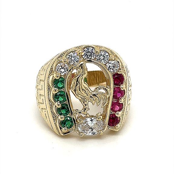 10k Rooster Horseshoe CZ Ring