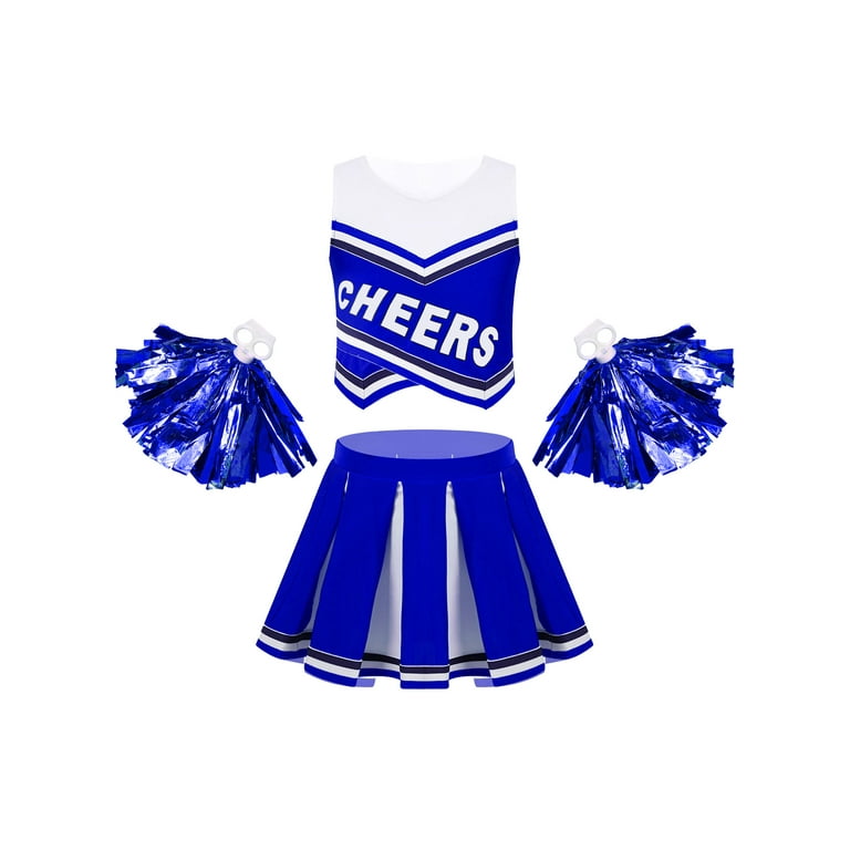 YONGHS Kids Girls Cheer Leader Outfit Cheerleading Dance Dress with Shorts  Pom Poms A Royal Blue 10