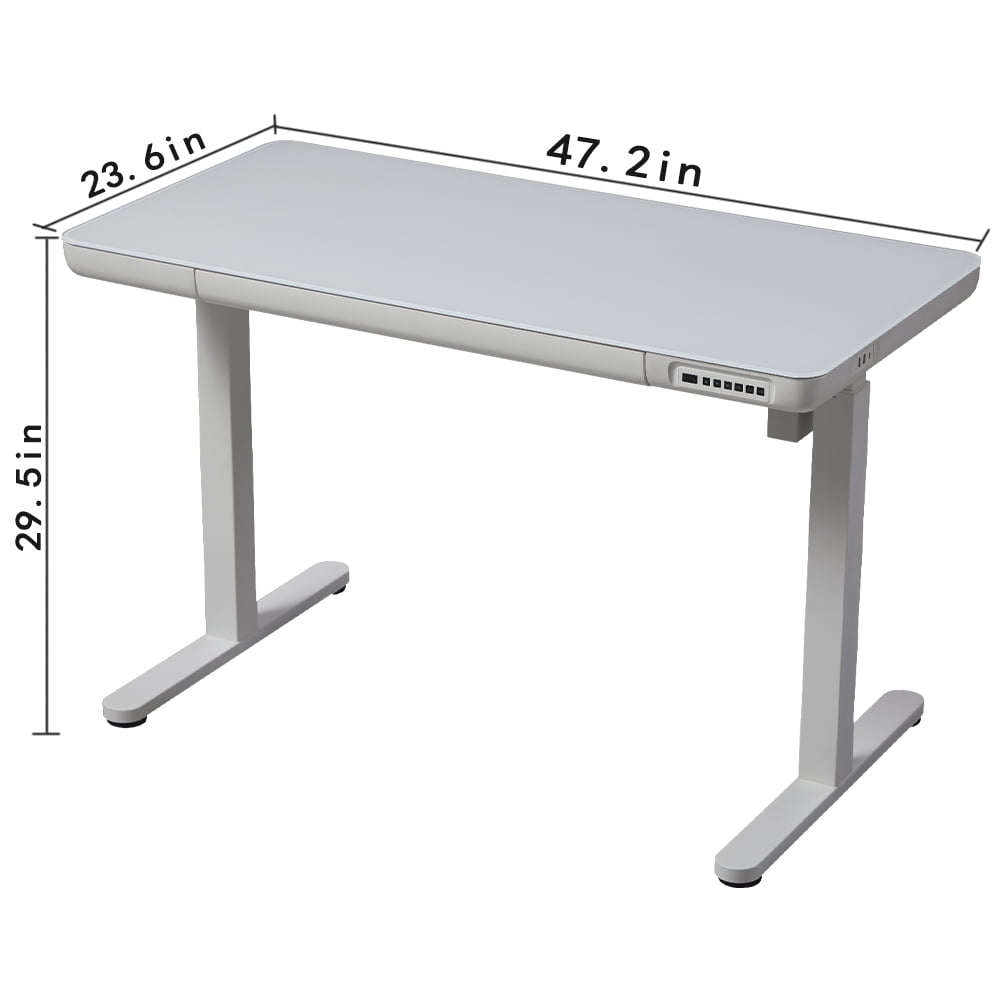 KOWO 48" K3024 Electric Height Adjustable Standing Desk with Tempered Glass Top，1 Pack with Tempered Glass Top, 47.2 in x 23.6 in, White, 2 Pack