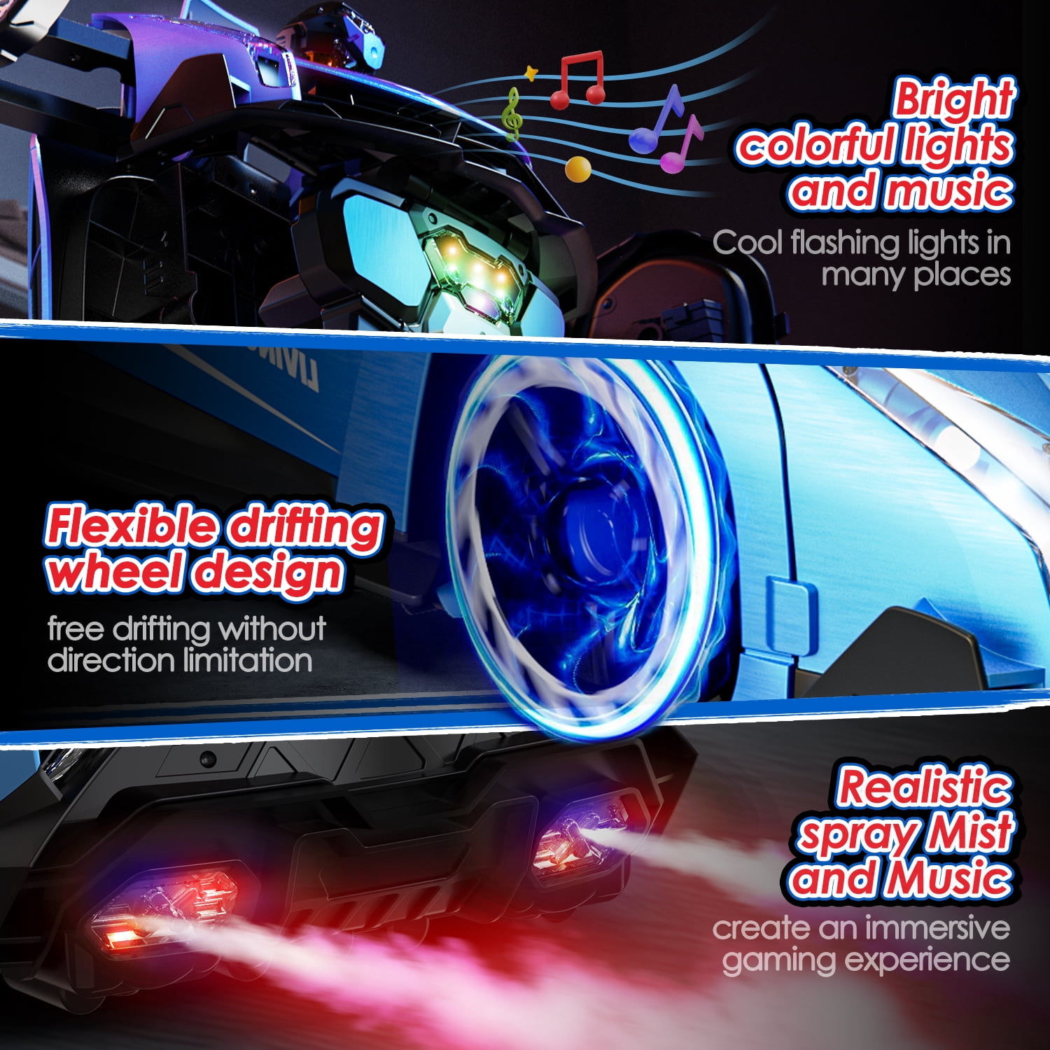 1:10 Big Size Transform RC Car for Kids, Gesture Sensing, One-Button Robot, LED Lights, Music & Fog Spray, Ages 5-12