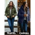 thumbnail image 6 of Womens Heavyweight Puffer Jacket Quilted Down Windproof Corduroy Winter Puffer Coat Heritage Navy Blue (S), 6 of 9