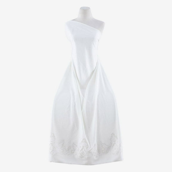 Zelouf Damask Double Border Eyelet Embroidery Scuba Crepe  , Sewing, DIY, Crafts Fabric by the Yard, Ivory, 3 Yard