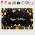 thumbnail image 7 of Black Gold Themed Happy Birthday Banner with Balloon Star Elements Party Supplies Birthday Decoration Photography Props Backdrop Decorations, 7 of 7