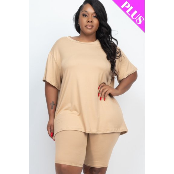 Plus Size Loose Fit Top & Biker Shorts Set