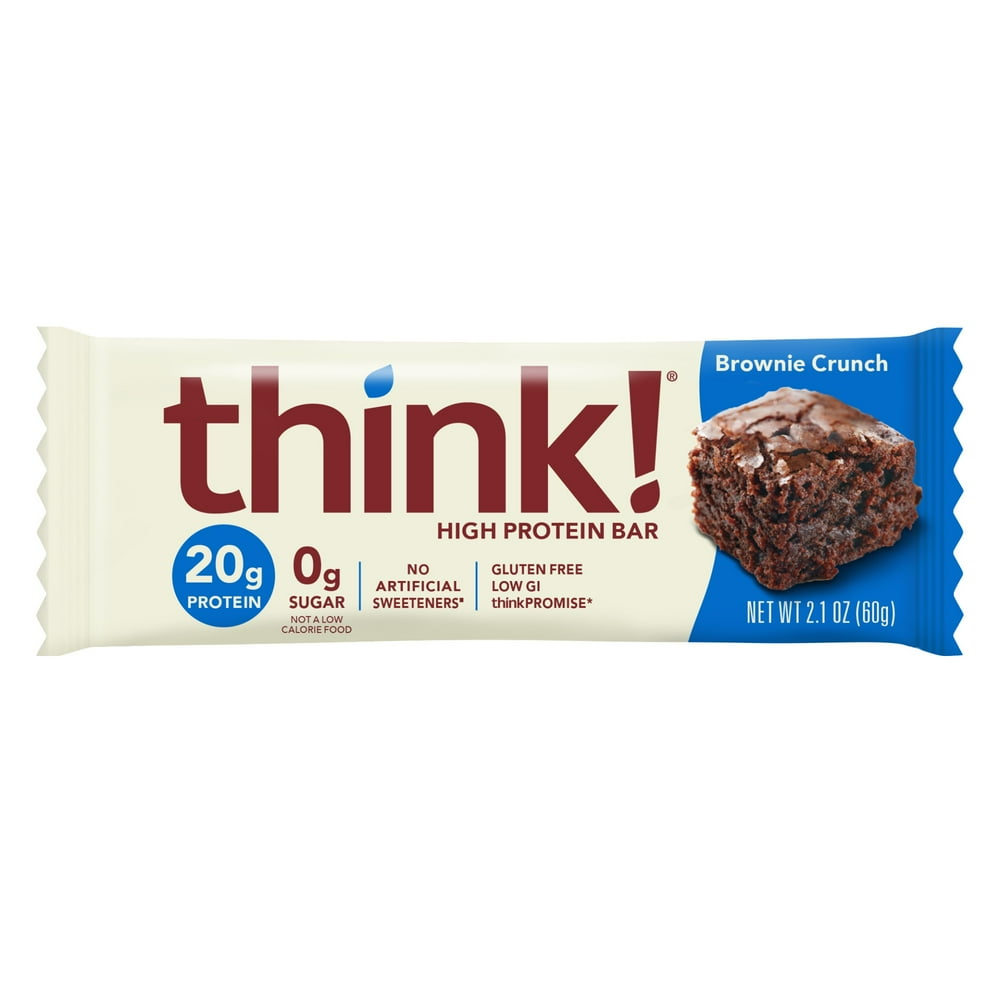 think! High Protein Bar, Brownie Crunch, 20g Protein, Gluten Free, Low