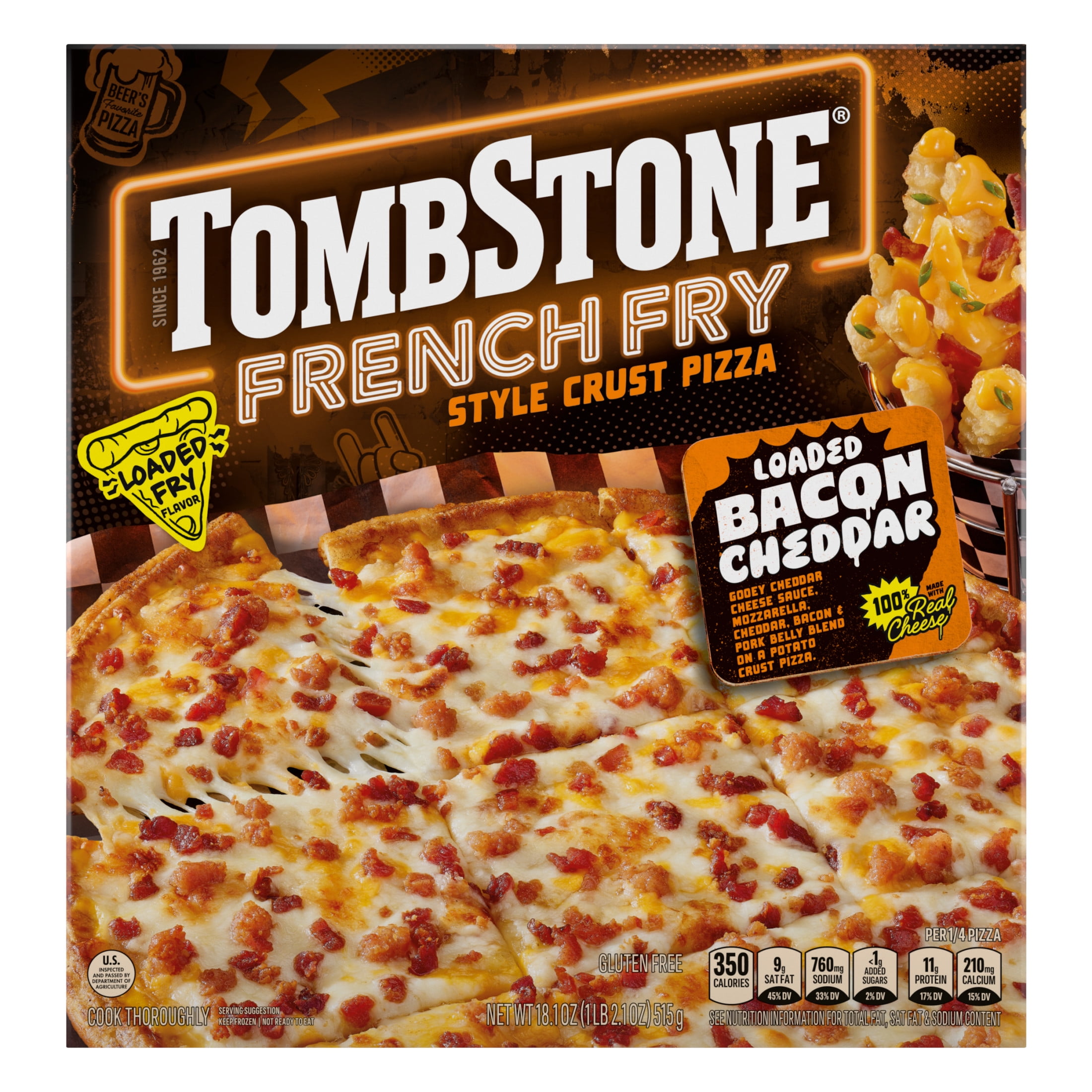 Tombstone French Fry Style Crust, Loaded Bacon Cheddar Cheese, Gluten Free Frozen Pizza, 18.1 oz (Frozen)