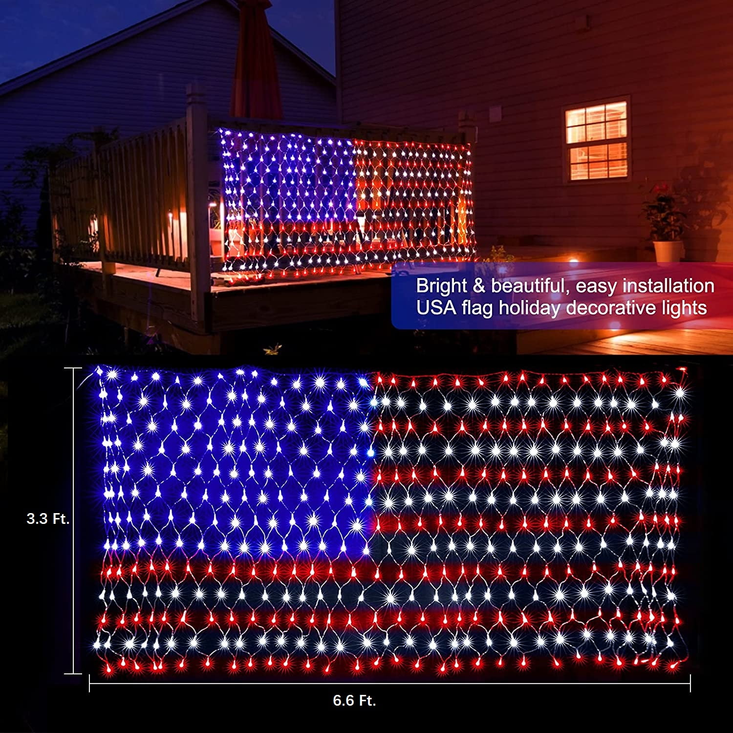 420 Super Bright LEDs American Flag Net Light Waterproof for Independence Day 
