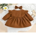 thumbnail image 3 of EIMELI Robe Bébé Fille Couleur Unie Manches Longues Col Rond Coton Robe Bandeau Cadeaux d'Anniversaire, 3 of 7