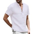thumbnail image 1 of Camiseta de manga corta para hombre, camisa de tela de algodón con apertura media frontal, Top con cuello levantado para verano, 1 of 5