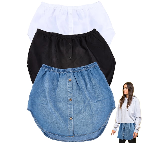 3Pcs 3 Colors Adjustable Shirt Extender Elastic Half Length Slips Layering Removable Underskirt with Buttons Polyester Top Lower Sweep Skirts Extenders for Women Leggings Under Clothes DIY
